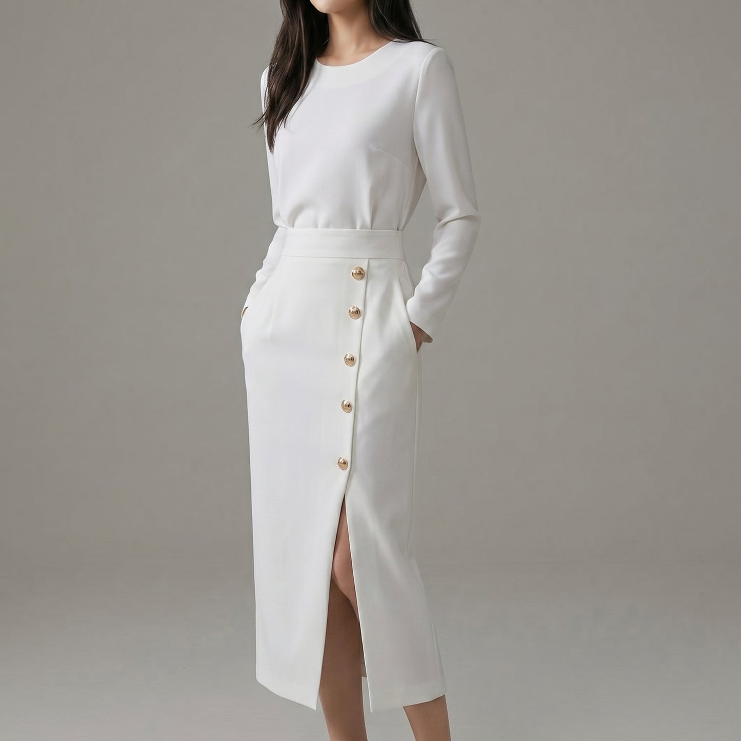 Long Sleeves Elegant Midi Dress