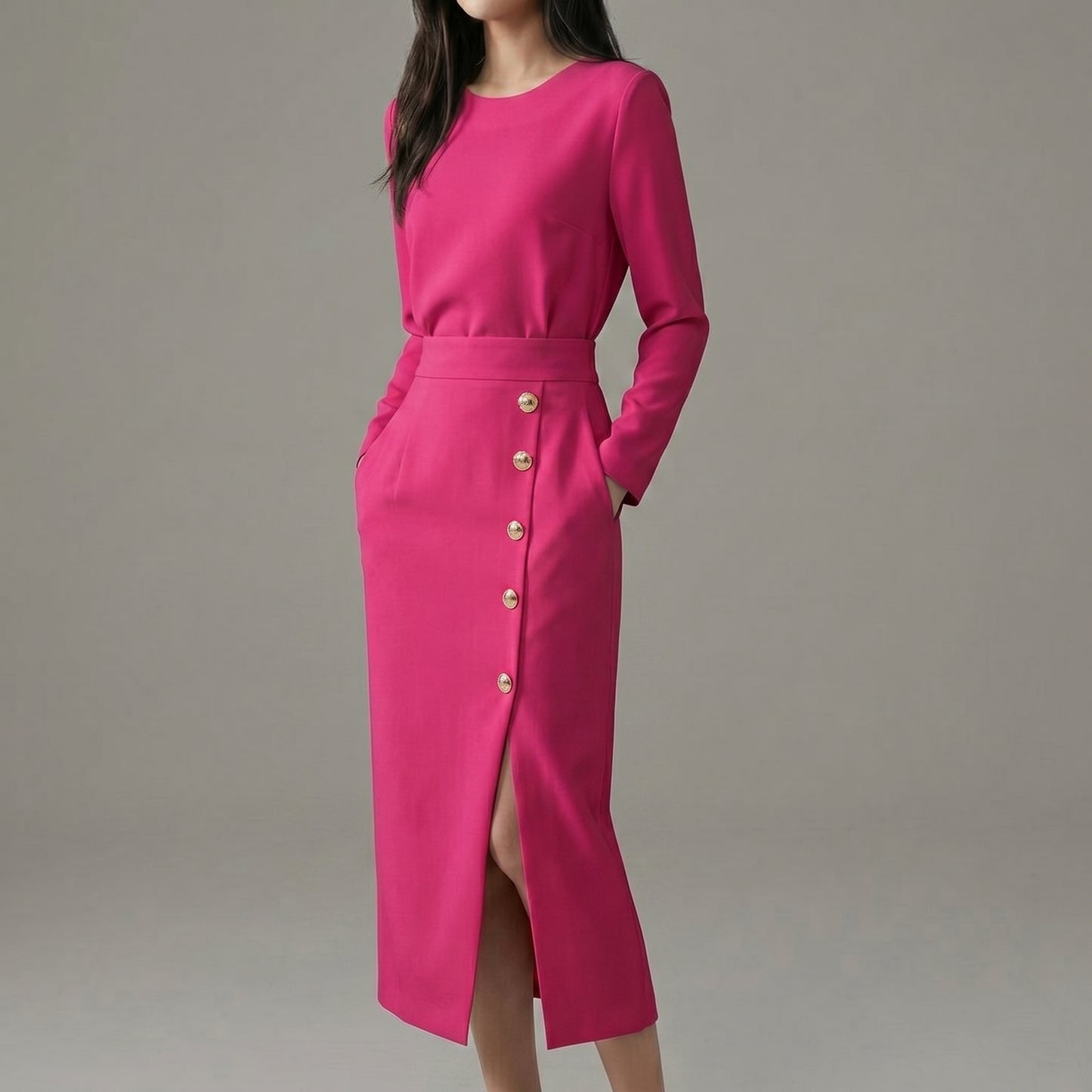 Long Sleeves Elegant Midi Dress