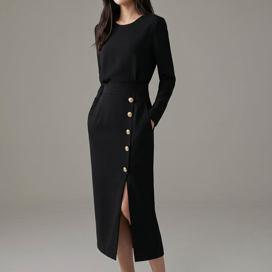 Long Sleeves Elegant Midi Dress