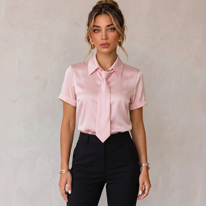 Elegant short sleeve blouse Office Shirt