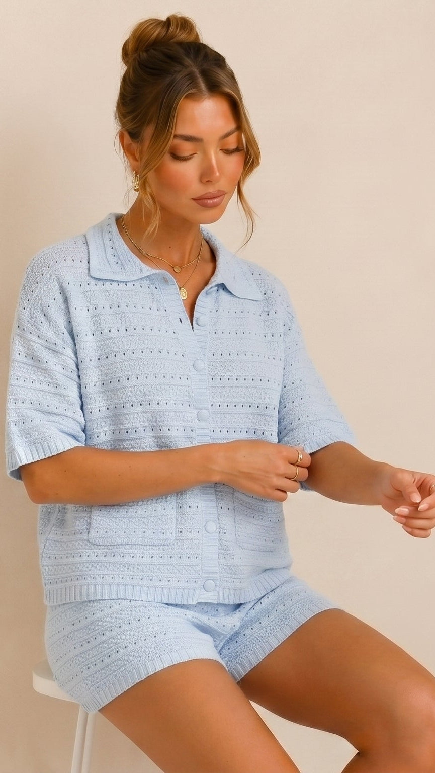 Crochet Knit Shorts Set 2 Piece