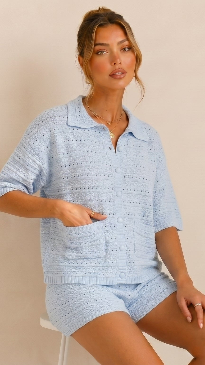 Crochet Knit Shorts Set 2 Piece