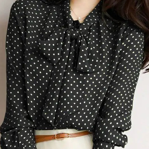 Women Bow Polka Dot Printing Cardigan