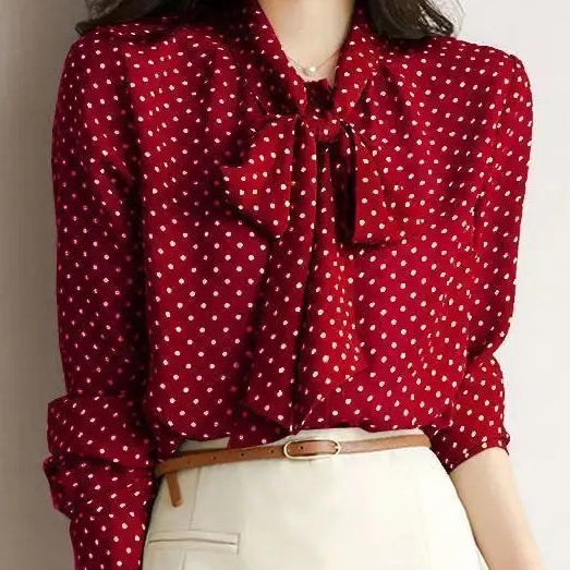 Women Bow Polka Dot Printing Cardigan