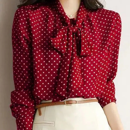 Women Bow Polka Dot Printing Cardigan