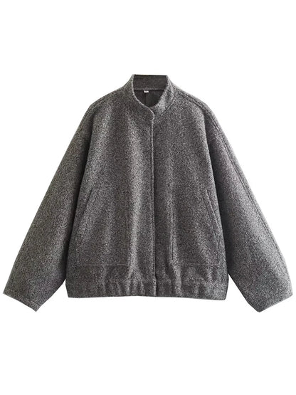 Women Vintage Black Tweed Jacket