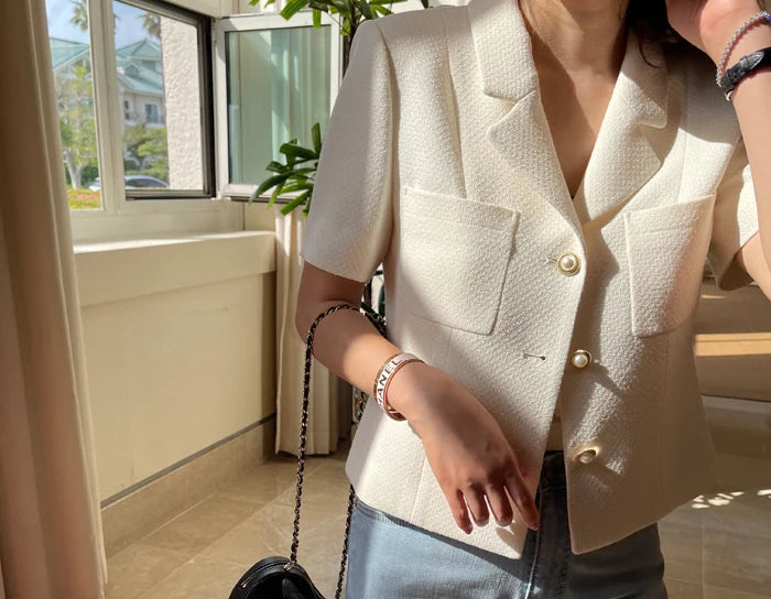 Women Notched Collar Tweed Jackets