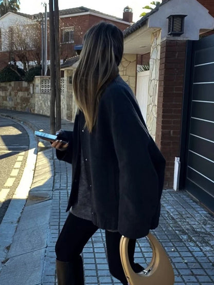 Women Vintage Black Tweed Jacket