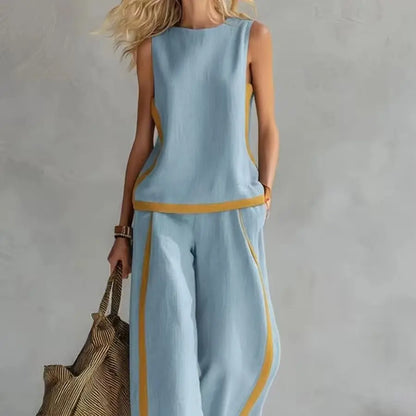 Casual Wide Leg Pants Sleeveless Two Piece Set