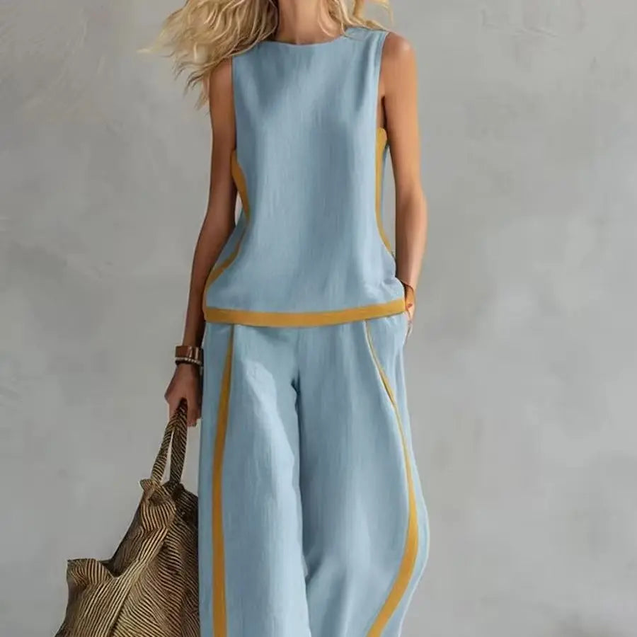 Casual Wide Leg Pants Sleeveless Two Piece Set