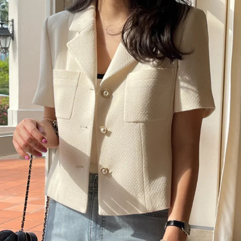 Women Notched Collar Tweed Jackets