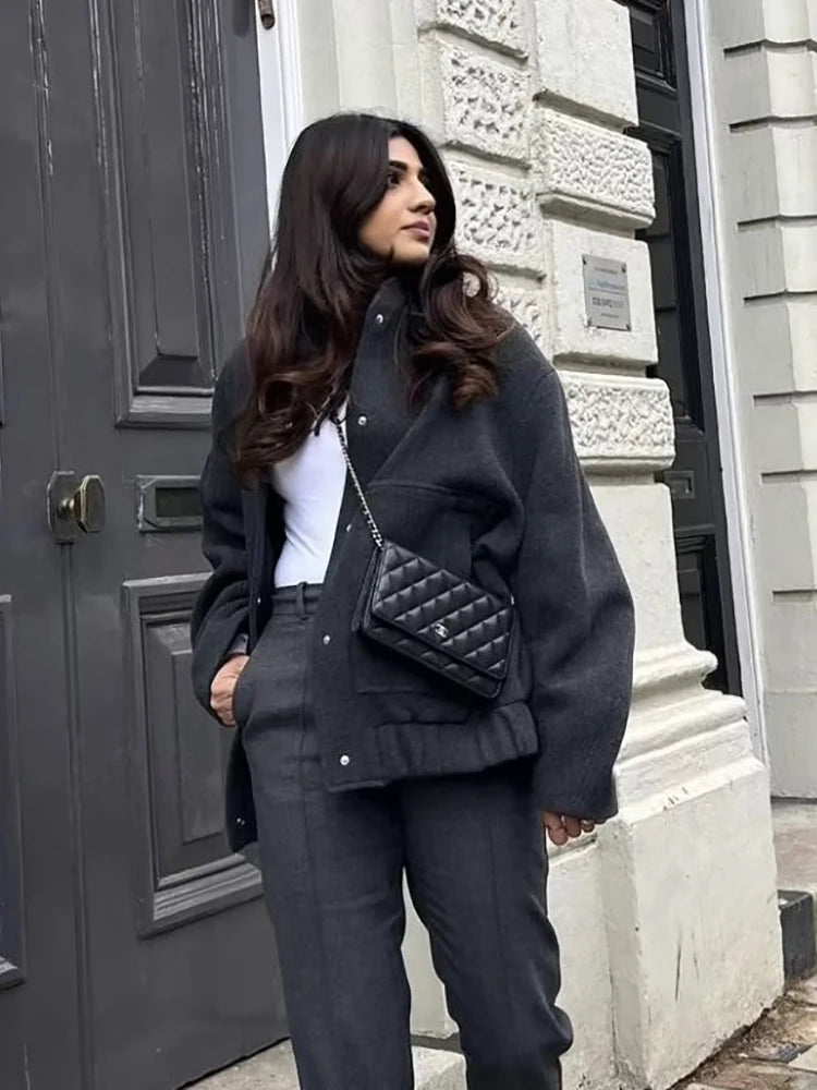 Women Vintage Black Tweed Jacket
