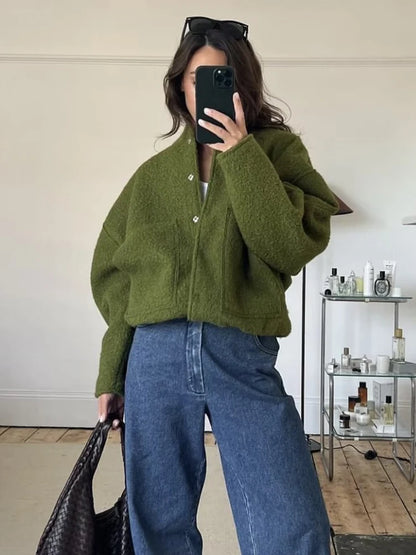 Women Vintage Black Tweed Jacket