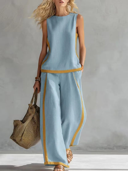 Casual Wide Leg Pants Sleeveless Two Piece Set
