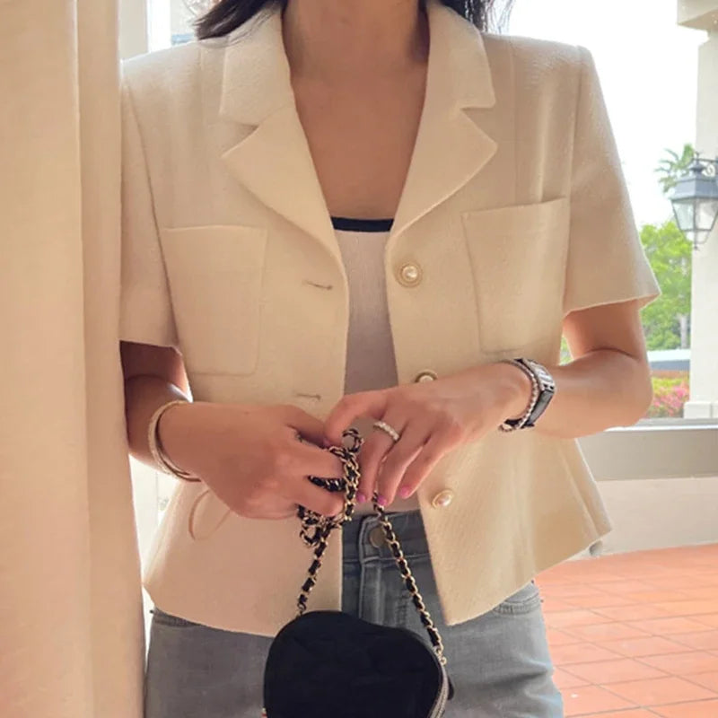 Women Notched Collar Tweed Jackets