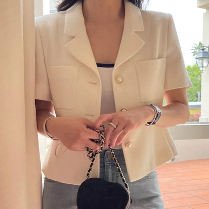 Women Notched Collar Tweed Jackets
