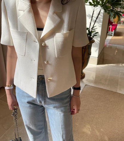 Women Notched Collar Tweed Jackets