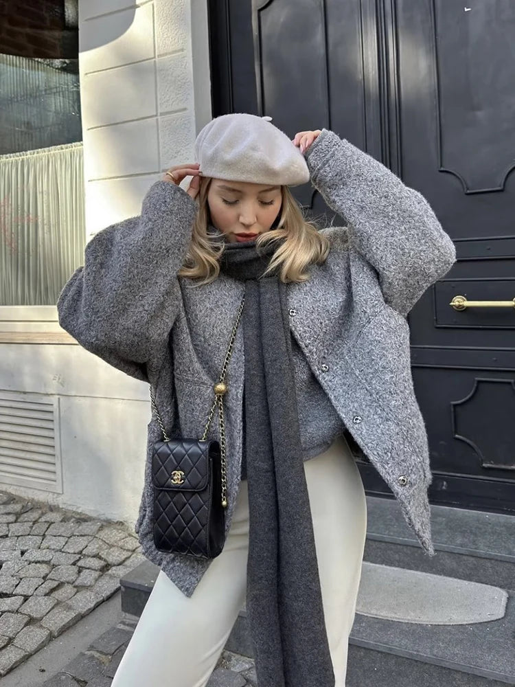 Women Vintage Black Tweed Jacket