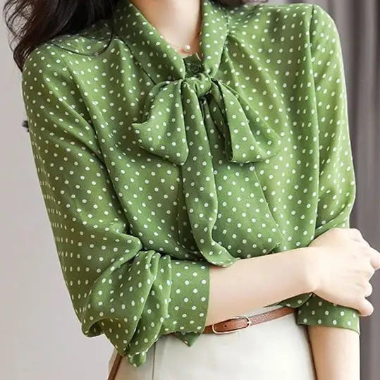 Women Bow Polka Dot Printing Cardigan