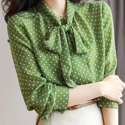 Women Bow Polka Dot Printing Cardigan