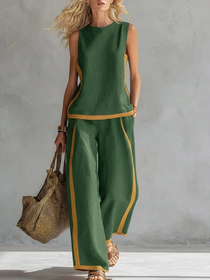 Casual Wide Leg Pants Sleeveless Two Piece Set