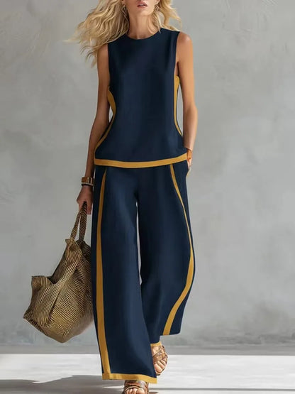 Casual Wide Leg Pants Sleeveless Two Piece Set
