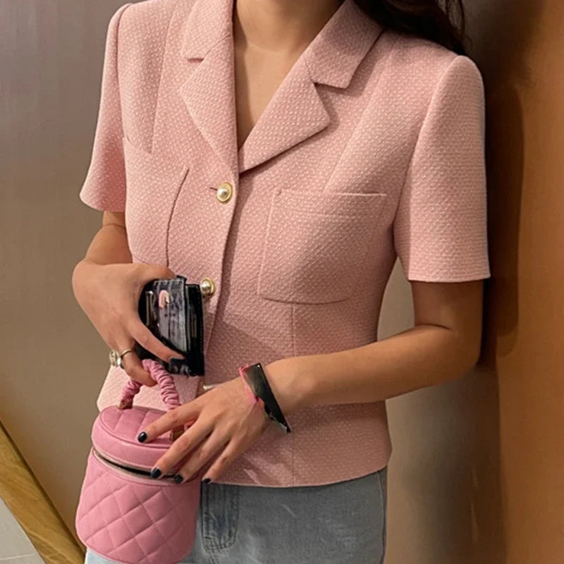 Women Notched Collar Tweed Jackets