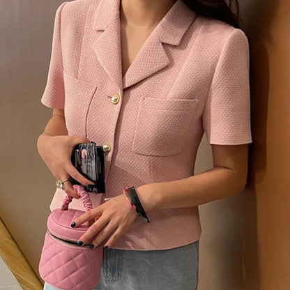 Women Notched Collar Tweed Jackets