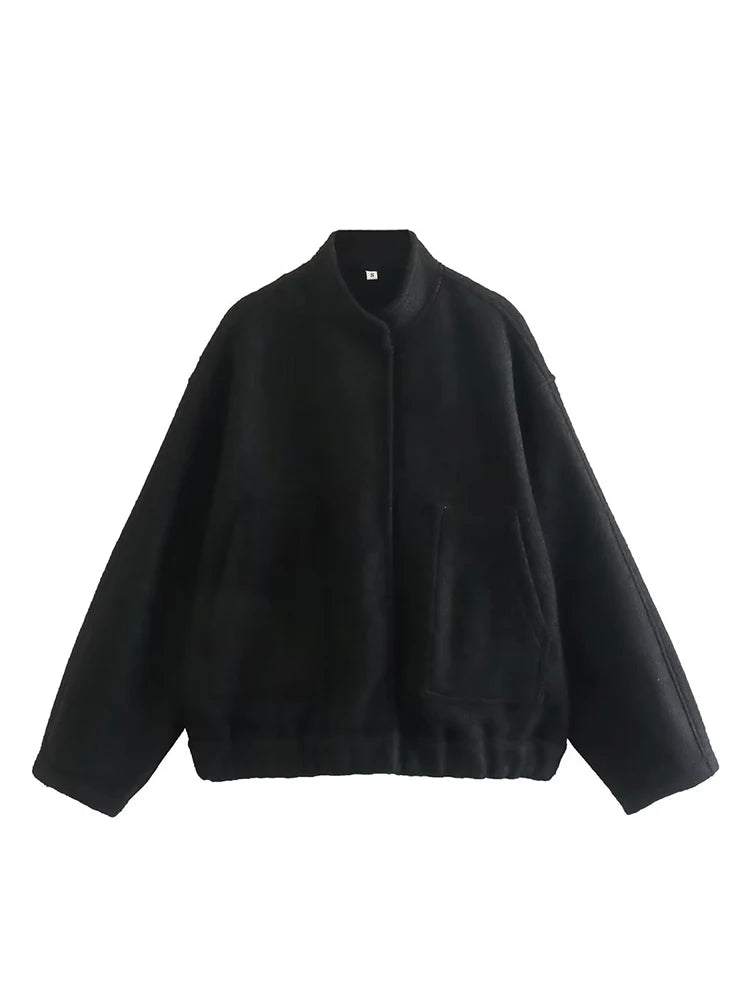 Women Vintage Black Tweed Jacket