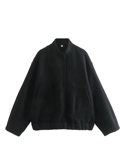 Women Vintage Black Tweed Jacket