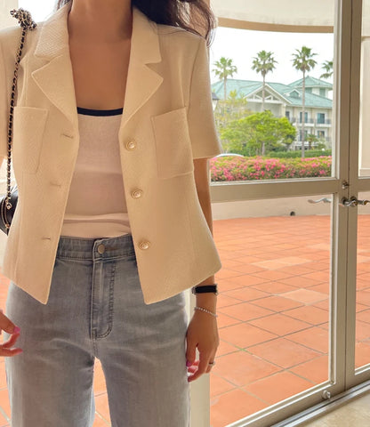Women Notched Collar Tweed Jackets