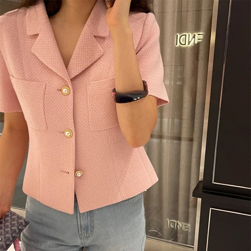 Women Notched Collar Tweed Jackets