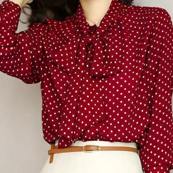 Women Bow Polka Dot Printing Cardigan