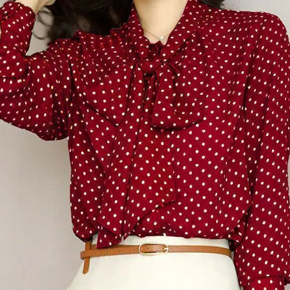 Women Bow Polka Dot Printing Cardigan