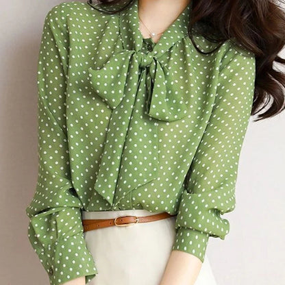 Women Bow Polka Dot Printing Cardigan