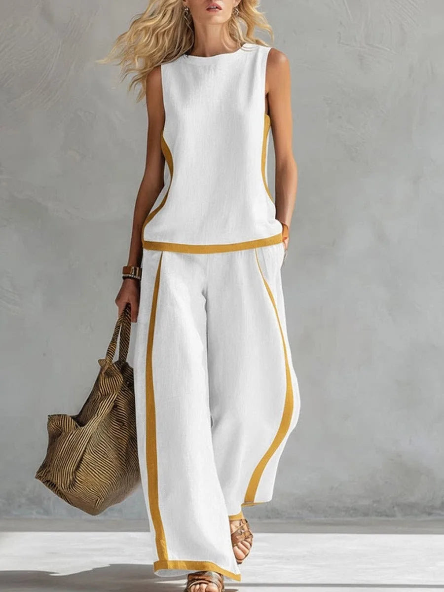 Casual Wide Leg Pants Sleeveless Two Piece Set