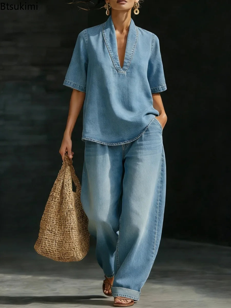 Women's Summer Casual Retro Denim Short & Pants Sets