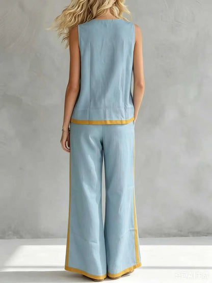 Casual Wide Leg Pants Sleeveless Two Piece Set